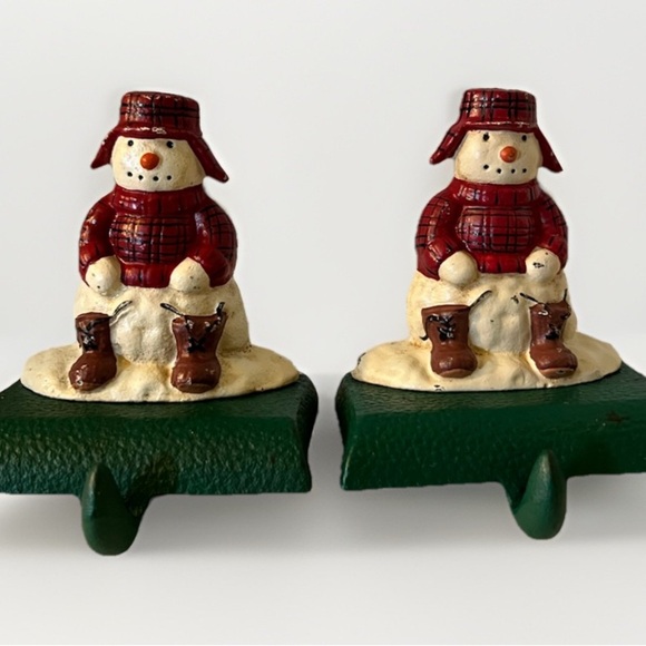 Festive Snowman Stocking Holders - Red and Green - Picture 1 of 9